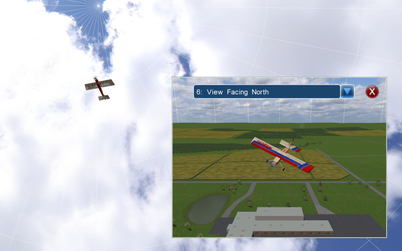 SeligSIM showing an aerobatic model in flight with a second camera view